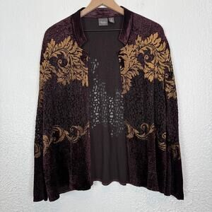 Chico's Travelers Collection Velvet Burnout Open Front Jacket Cardigan 2 Large